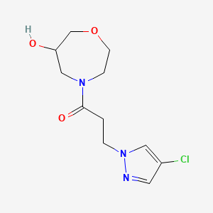 molecular formula C11H16ClN3O3 B5536595 4-[3-(4-chloro-1H-pyrazol-1-yl)propanoyl]-1,4-oxazepan-6-ol 