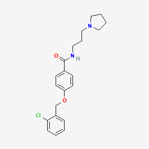 molecular formula C21H25ClN2O2 B5536744 4-[(2-chlorobenzyl)oxy]-N-[3-(1-pyrrolidinyl)propyl]benzamide 