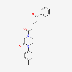 molecular formula C22H24N2O3 B5536772 1-(4-methylphenyl)-4-(5-oxo-5-phenylpentanoyl)-2-piperazinone 
