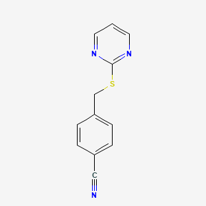 molecular formula C12H9N3S B5536776 4-[(2-嘧啶硫基)甲基]苯甲腈 