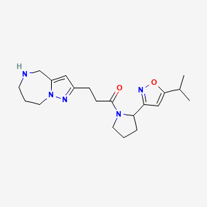 molecular formula C20H29N5O2 B5536783 2-{3-[2-(5-isopropyl-3-isoxazolyl)-1-pyrrolidinyl]-3-oxopropyl}-5,6,7,8-tetrahydro-4H-pyrazolo[1,5-a][1,4]diazepine hydrochloride 