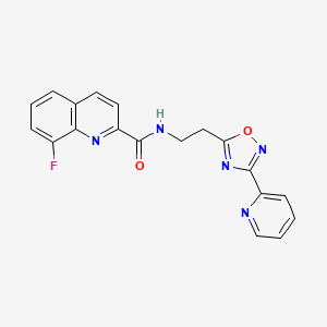 molecular formula C19H14FN5O2 B5536933 8-fluoro-N-{2-[3-(2-pyridinyl)-1,2,4-oxadiazol-5-yl]ethyl}-2-quinolinecarboxamide 