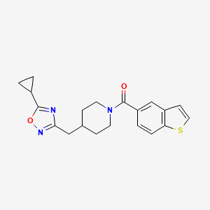 molecular formula C20H21N3O2S B5537011 1-(1-benzothien-5-ylcarbonyl)-4-[(5-cyclopropyl-1,2,4-oxadiazol-3-yl)methyl]piperidine 