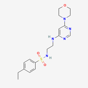 molecular formula C18H25N5O3S B5537044 4-ethyl-N-(2-{[6-(4-morpholinyl)-4-pyrimidinyl]amino}ethyl)benzenesulfonamide 