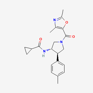 molecular formula C21H25N3O3 B5537073 N-[(3S*,4R*)-1-[(2,4-dimethyl-1,3-oxazol-5-yl)carbonyl]-4-(4-methylphenyl)-3-pyrrolidinyl]cyclopropanecarboxamide 