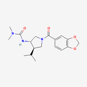 molecular formula C18H25N3O4 B5537253 N'-[(3S*,4R*)-1-(1,3-benzodioxol-5-ylcarbonyl)-4-isopropyl-3-pyrrolidinyl]-N,N-dimethylurea 
