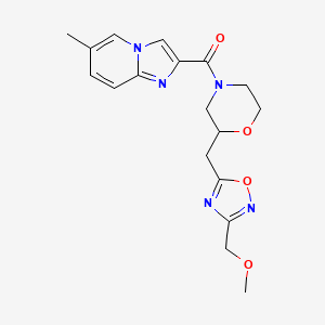 molecular formula C18H21N5O4 B5537295 2-[(2-{[3-(methoxymethyl)-1,2,4-oxadiazol-5-yl]methyl}-4-morpholinyl)carbonyl]-6-methylimidazo[1,2-a]pyridine 
