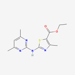 molecular formula C13H16N4O2S B5537412 ethyl 2-[(4,6-dimethyl-2-pyrimidinyl)amino]-4-methyl-1,3-thiazole-5-carboxylate 