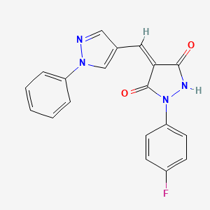 molecular formula C19H13FN4O2 B5537420 1-(4-fluorophenyl)-4-[(1-phenyl-1H-pyrazol-4-yl)methylene]-3,5-pyrazolidinedione 
