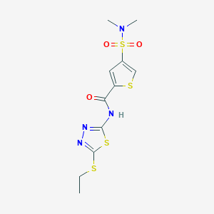 molecular formula C11H14N4O3S4 B5537455 4-[(二甲氨基)磺酰基]-N-[5-(乙硫基)-1,3,4-噻二唑-2-基]-2-噻吩甲酰胺 
