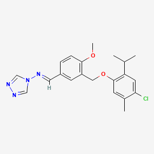 molecular formula C21H23ClN4O2 B5537482 N-{3-[(4-chloro-2-isopropyl-5-methylphenoxy)methyl]-4-methoxybenzylidene}-4H-1,2,4-triazol-4-amine 