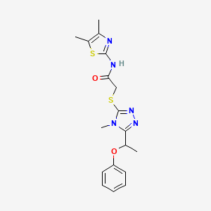 molecular formula C18H21N5O2S2 B5537563 N-(4,5-dimethyl-1,3-thiazol-2-yl)-2-{[4-methyl-5-(1-phenoxyethyl)-4H-1,2,4-triazol-3-yl]thio}acetamide 