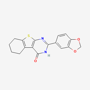 molecular formula C17H14N2O3S B5537709 2-(1,3-苯并二氧杂环-5-基)-5,6,7,8-四氢[1]苯并噻吩并[2,3-d]嘧啶-4(3H)-酮 