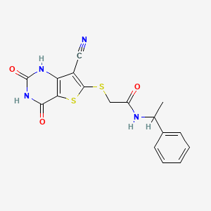 molecular formula C17H14N4O3S2 B5537787 2-[(7-cyano-4-hydroxy-2-oxo-1,2-dihydrothieno[3,2-d]pyrimidin-6-yl)thio]-N-(1-phenylethyl)acetamide 
