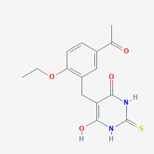 molecular formula C15H16N2O4S B5537826 1-{3-[(4,6-dihydroxy-2-mercapto-5-pyrimidinyl)methyl]-4-ethoxyphenyl}ethanone 