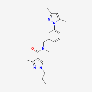 molecular formula C21H27N5O B5537841 N-[3-(3,5-二甲基-1H-吡唑-1-基)苄基]-N,3-二甲基-1-丙基-1H-吡唑-4-甲酰胺 