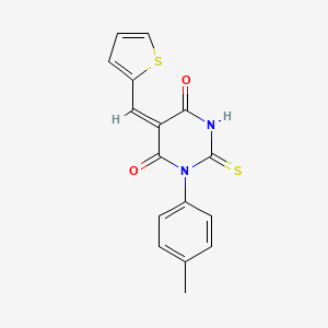 molecular formula C16H12N2O2S2 B5537852 1-(4-甲基苯基)-5-(2-噻吩亚甲基)-2-硫代二氢-4,6(1H,5H)-嘧啶二酮 