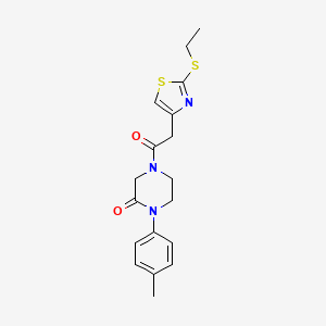 molecular formula C18H21N3O2S2 B5537860 4-{[2-(ethylthio)-1,3-thiazol-4-yl]acetyl}-1-(4-methylphenyl)-2-piperazinone 