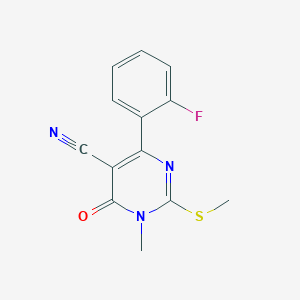 molecular formula C13H10FN3OS B5537914 4-(2-fluorophenyl)-1-methyl-2-(methylthio)-6-oxo-1,6-dihydro-5-pyrimidinecarbonitrile 