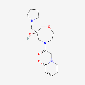 molecular formula C17H25N3O4 B5538090 1-{2-[6-hydroxy-6-(pyrrolidin-1-ylmethyl)-1,4-oxazepan-4-yl]-2-oxoethyl}pyridin-2(1H)-one 