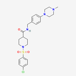molecular formula C24H31ClN4O3S B5538096 1-[(4-chlorophenyl)sulfonyl]-N-[4-(4-methyl-1-piperazinyl)benzyl]-4-piperidinecarboxamide 