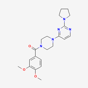 molecular formula C21H27N5O3 B5538118 4-[4-(3,4-dimethoxybenzoyl)-1-piperazinyl]-2-(1-pyrrolidinyl)pyrimidine 