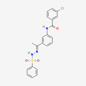 molecular formula C21H18ClN3O3S B5538160 3-chloro-N-{3-[N-(phenylsulfonyl)ethanehydrazonoyl]phenyl}benzamide 