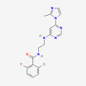 molecular formula C17H16ClFN6O B5538200 2-氯-6-氟-N-(2-{[6-(2-甲基-1H-咪唑-1-基)-4-嘧啶基]氨基}乙基)苯甲酰胺 