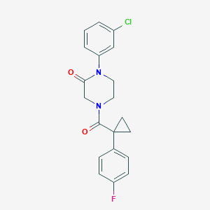 molecular formula C20H18ClFN2O2 B5538347 1-(3-氯苯基)-4-{[1-(4-氟苯基)环丙基]羰基}-2-哌嗪酮 