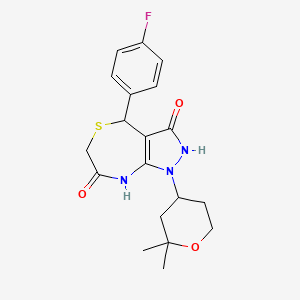 molecular formula C19H22FN3O3S B5538386 1-(2,2-dimethyltetrahydro-2H-pyran-4-yl)-4-(4-fluorophenyl)-3-hydroxy-4,8-dihydro-1H-pyrazolo[3,4-e][1,4]thiazepin-7(6H)-one 