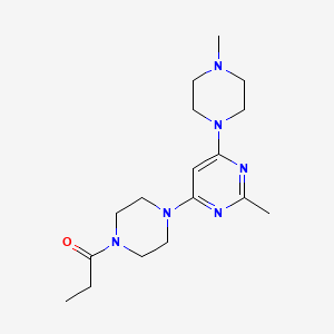 molecular formula C17H28N6O B5538395 2-methyl-4-(4-methyl-1-piperazinyl)-6-(4-propionyl-1-piperazinyl)pyrimidine 
