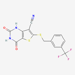 molecular formula C15H8F3N3O2S2 B5538461 4-羟基-2-氧代-6-{[3-(三氟甲基)苄基]硫代}-1,2-二氢噻吩并[3,2-d]嘧啶-7-腈 