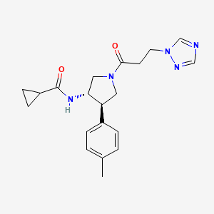 molecular formula C20H25N5O2 B5538488 N-{(3S*,4R*)-4-(4-methylphenyl)-1-[3-(1H-1,2,4-triazol-1-yl)propanoyl]-3-pyrrolidinyl}cyclopropanecarboxamide 