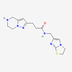 molecular formula C15H20N6OS B5538497 N-(2,3-dihydroimidazo[2,1-b][1,3]thiazol-6-ylmethyl)-3-(4,5,6,7-tetrahydropyrazolo[1,5-a]pyrazin-2-yl)propanamide dihydrochloride 