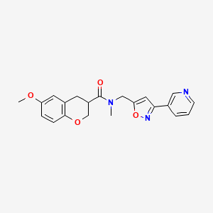 molecular formula C21H21N3O4 B5538586 6-methoxy-N-methyl-N-{[3-(3-pyridinyl)-5-isoxazolyl]methyl}-3-chromanecarboxamide 