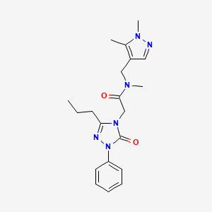 molecular formula C20H26N6O2 B5538593 N-[(1,5-二甲基-1H-吡唑-4-基)甲基]-N-甲基-2-(5-氧代-1-苯基-3-丙基-1,5-二氢-4H-1,2,4-三唑-4-基)乙酰胺 