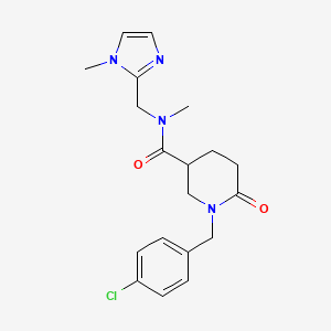 molecular formula C19H23ClN4O2 B5538637 1-(4-chlorobenzyl)-N-methyl-N-[(1-methyl-1H-imidazol-2-yl)methyl]-6-oxo-3-piperidinecarboxamide 