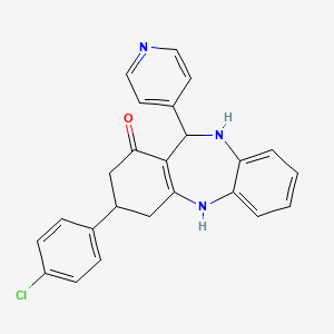 molecular formula C24H20ClN3O B5538664 3-(4-chlorophenyl)-11-(4-pyridinyl)-2,3,4,5,10,11-hexahydro-1H-dibenzo[b,e][1,4]diazepin-1-one CAS No. 879047-63-9