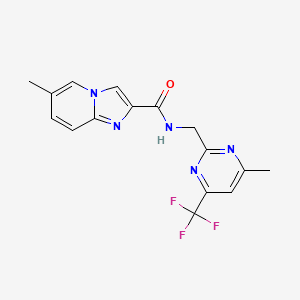 molecular formula C16H14F3N5O B5538749 6-甲基-N-({[4-甲基-6-(三氟甲基)-2-嘧啶基]甲基}咪唑并[1,2-a]吡啶-2-甲酰胺 