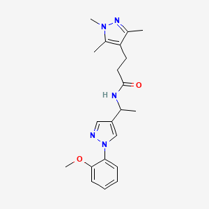 molecular formula C21H27N5O2 B5538774 N-{1-[1-(2-methoxyphenyl)-1H-pyrazol-4-yl]ethyl}-3-(1,3,5-trimethyl-1H-pyrazol-4-yl)propanamide 