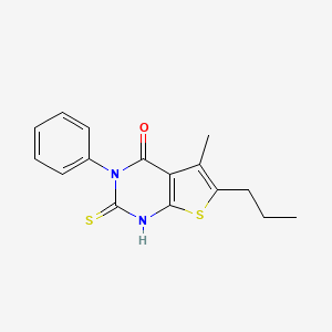 molecular formula C16H16N2OS2 B5538823 5-methyl-3-phenyl-6-propyl-2-thioxo-2,3-dihydrothieno[2,3-d]pyrimidin-4(1H)-one 