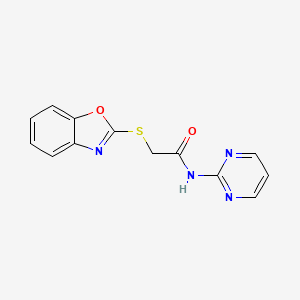 molecular formula C13H10N4O2S B5538857 2-(1,3-苯并恶唑-2-硫基)-N-2-嘧啶基乙酰胺 