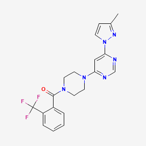 molecular formula C20H19F3N6O B5538883 4-(3-甲基-1H-吡唑-1-基)-6-{4-[2-(三氟甲基)苯甲酰]-1-哌嗪基}嘧啶 
