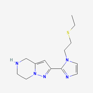 molecular formula C13H19N5S B5538975 2-{1-[2-(ethylthio)ethyl]-1H-imidazol-2-yl}-4,5,6,7-tetrahydropyrazolo[1,5-a]pyrazine dihydrochloride 