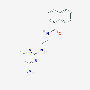 molecular formula C20H23N5O B5539012 N-(2-{[4-(ethylamino)-6-methyl-2-pyrimidinyl]amino}ethyl)-1-naphthamide 