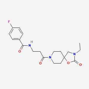 molecular formula C19H24FN3O4 B5539024 N-[3-(3-ethyl-2-oxo-1-oxa-3,8-diazaspiro[4.5]dec-8-yl)-3-oxopropyl]-4-fluorobenzamide 