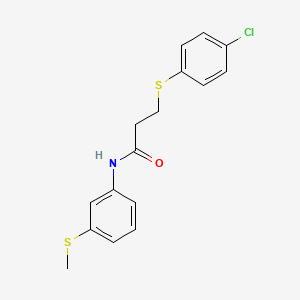molecular formula C16H16ClNOS2 B5539121 3-[(4-chlorophenyl)thio]-N-[3-(methylthio)phenyl]propanamide 
