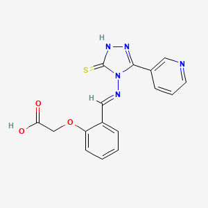 molecular formula C16H13N5O3S B5539182 [2-({[3-mercapto-5-(3-pyridinyl)-4H-1,2,4-triazol-4-yl]imino}methyl)phenoxy]acetic acid 