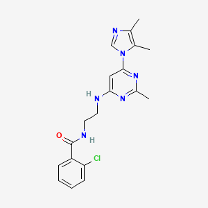 molecular formula C19H21ClN6O B5539382 2-氯-N-(2-({[6-(4,5-二甲基-1H-咪唑-1-基)-2-甲基-4-嘧啶基]氨基}乙基)苯甲酰胺 