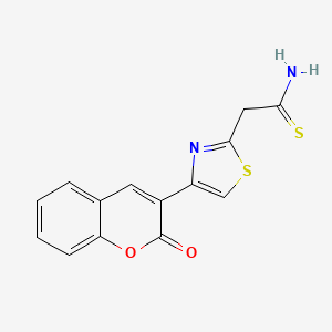 molecular formula C14H10N2O2S2 B5539396 2-[4-(2-oxo-2H-chromen-3-yl)-1,3-thiazol-2-yl]ethanethioamide 